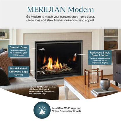 Majestic Meridian Modern 42" Traditional/Contemporary Top Direct Vent Natural Gas Fireplace With IntelliFire Touch ignition System