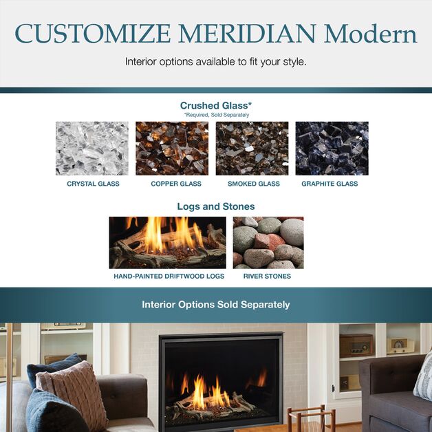 Majestic Meridian Modern 42" Traditional/Contemporary Top Direct Vent Natural Gas Fireplace With IntelliFire Touch ignition System