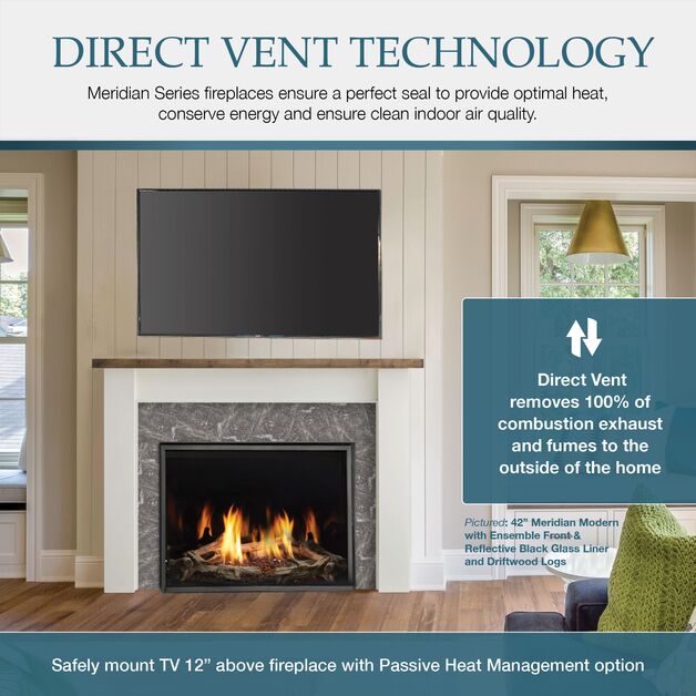 Majestic Meridian Modern 42" Traditional/Contemporary Top Direct Vent Natural Gas Fireplace With IntelliFire Touch ignition System
