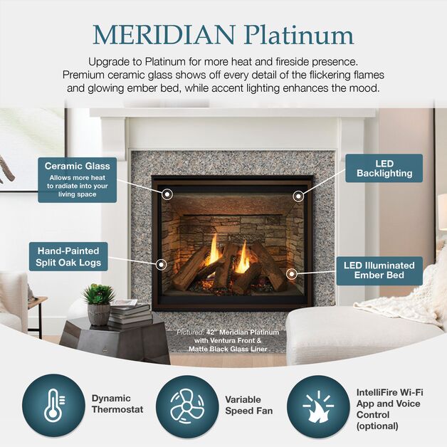 Majestic Meridian Platinum 36" Traditional Top/Rear Direct Vent Natural Gas Fireplace With IntelliFire Touch ignition System