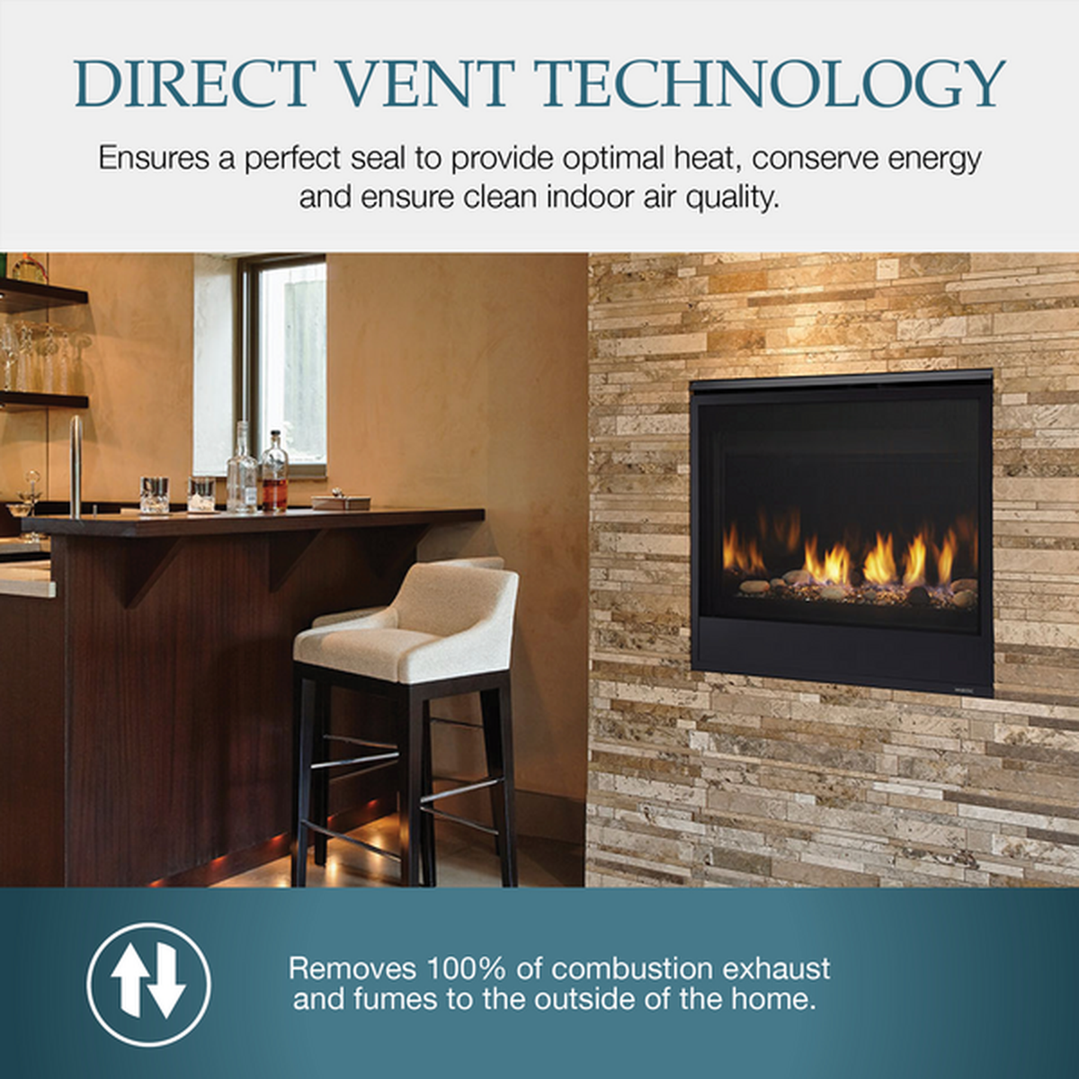 Majestic Quartz 36" Traditional Top/Rear Direct Vent Natural Gas Fireplace With IntelliFire Touch Ignition System