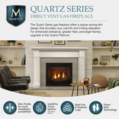 Majestic Quartz 36" Traditional Top/Rear Direct Vent Natural Gas Fireplace With IntelliFire Touch Ignition System