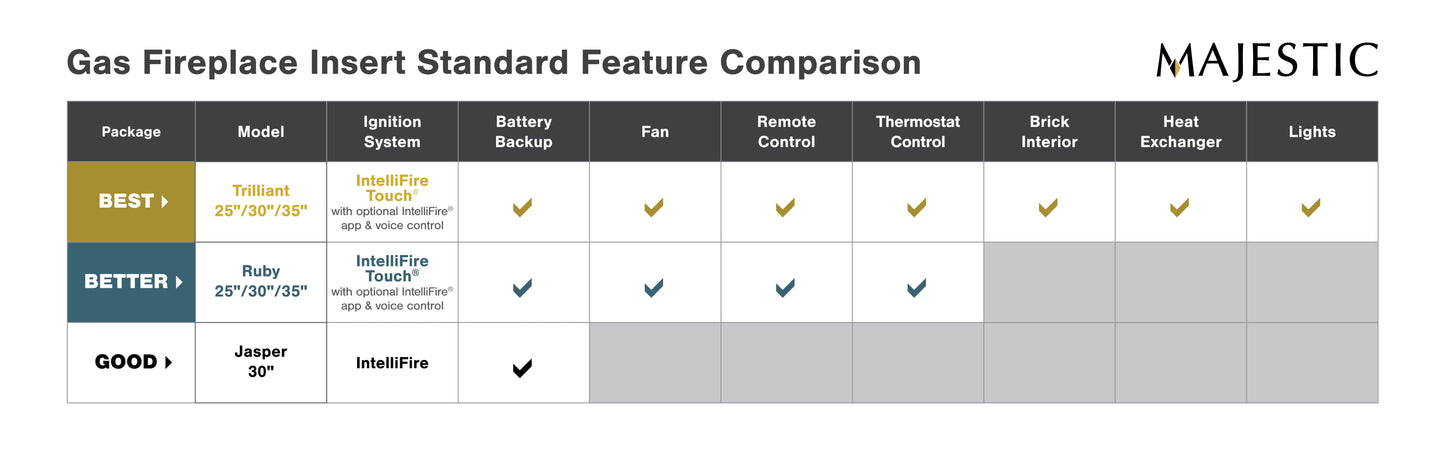 Majestic Ruby 30" Traditional Direct Vent Propane Gas Fireplace Insert With IntelliFire Touch Ignition System