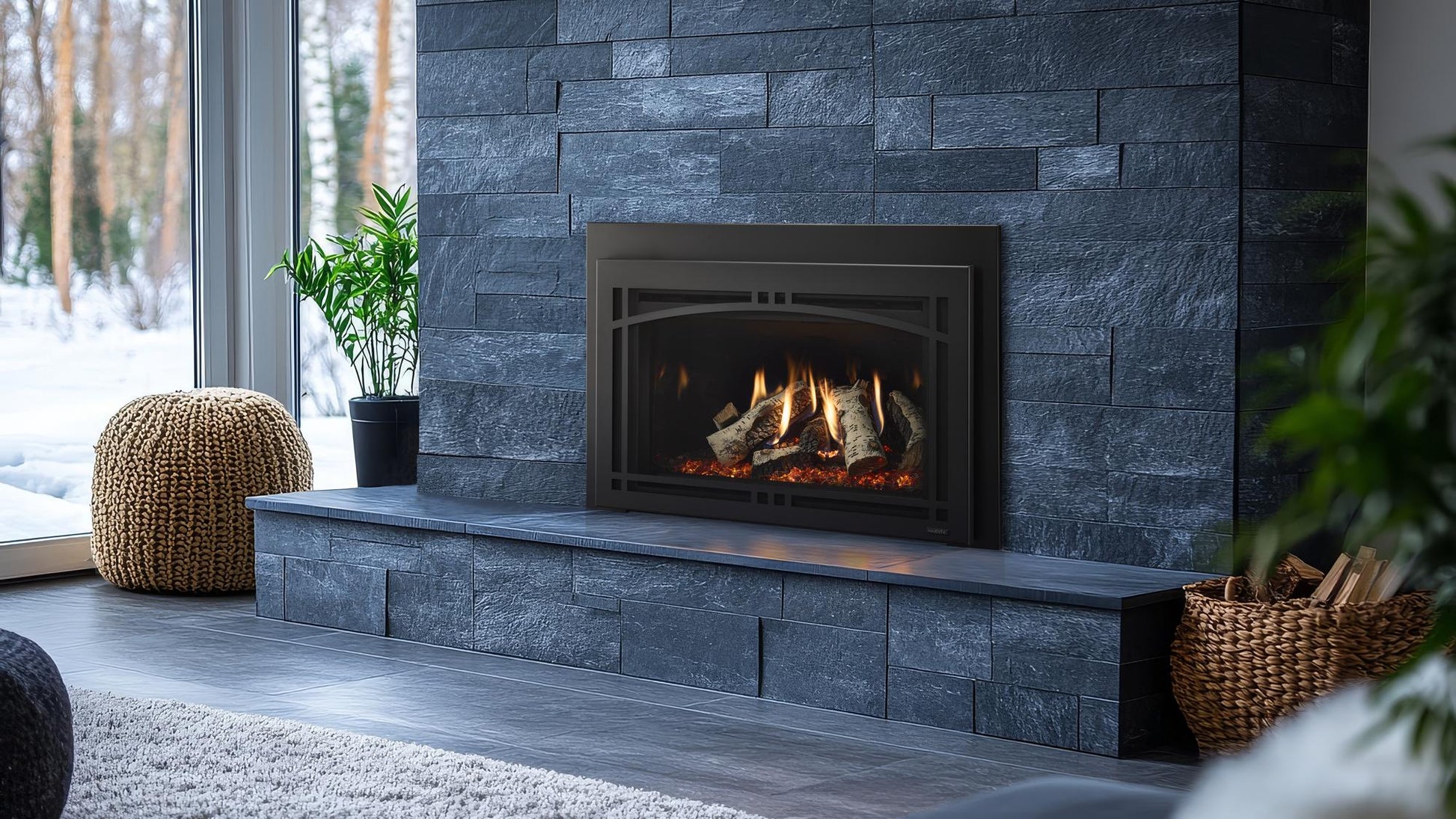 Majestic Ruby Platinum 30" Traditional Direct Vent Natural Gas Fireplace Insert With Ceramic Fiber Logs and IntelliFire Touch Ignition System