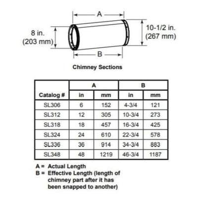 Majestic SL300 Series Chimney Pipe Section - 8" Inner Diameter