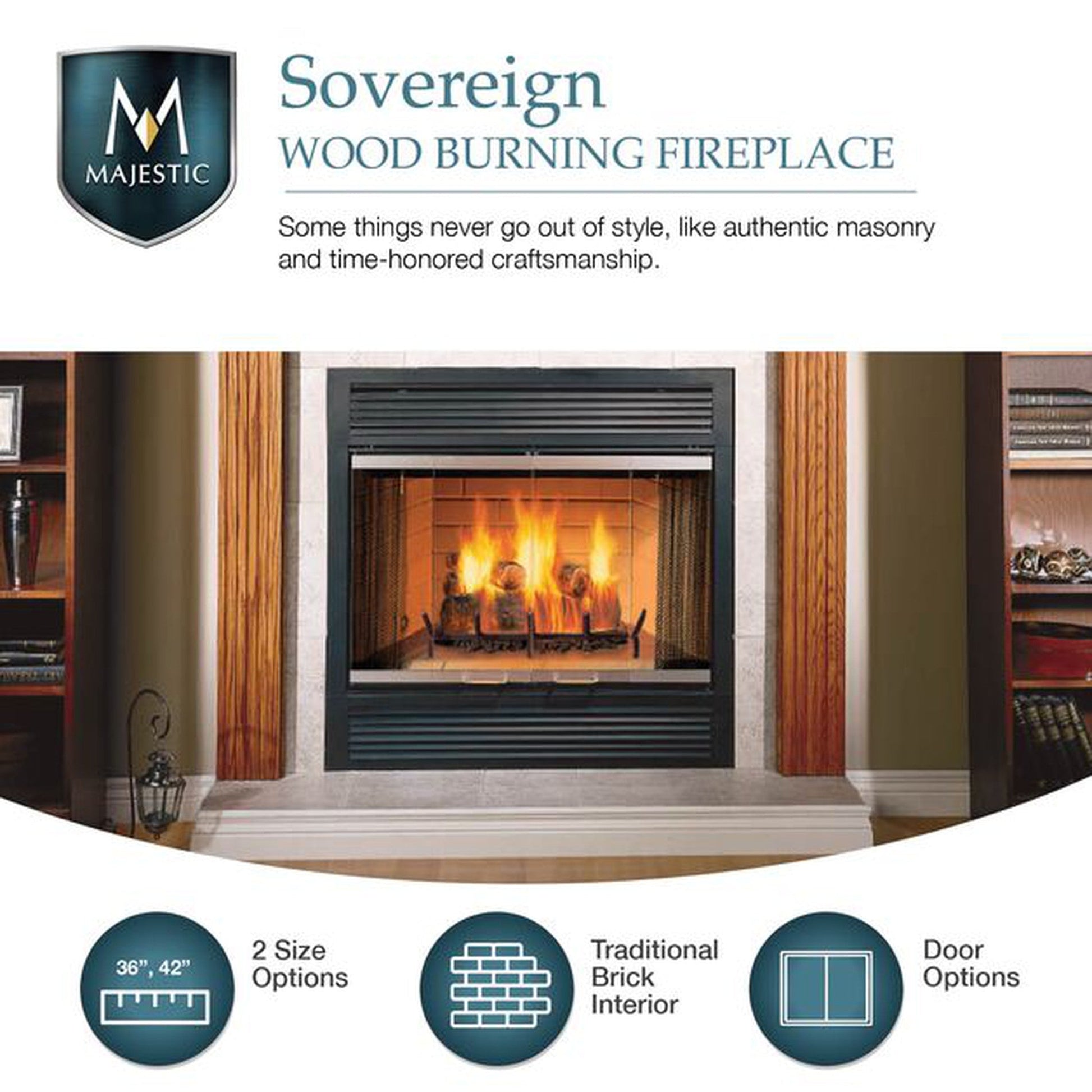 Majestic Sovereign 42" Heat Circulating Traditional Wood Burning Fireplace