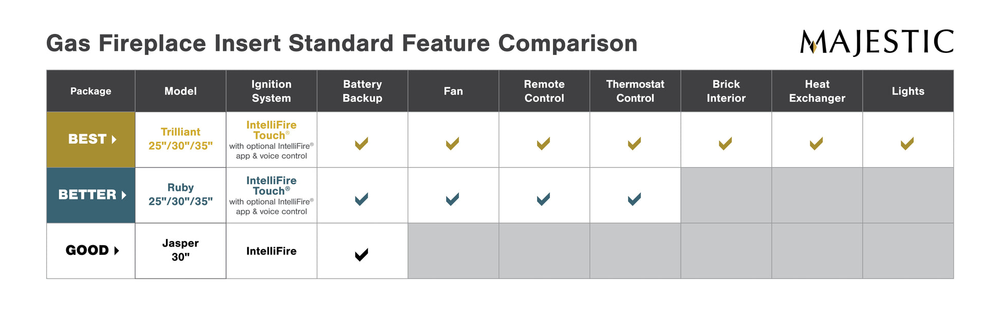 Majestic Trilliant Small 25" Traditional Direct Vent Propane Gas Fireplace Insert With IntelliFire Touch Ignition System