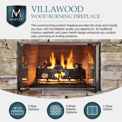 Majestic Villawood 42" Traditional Outdoor Wood Burning Fireplace With Herringbone Refractory