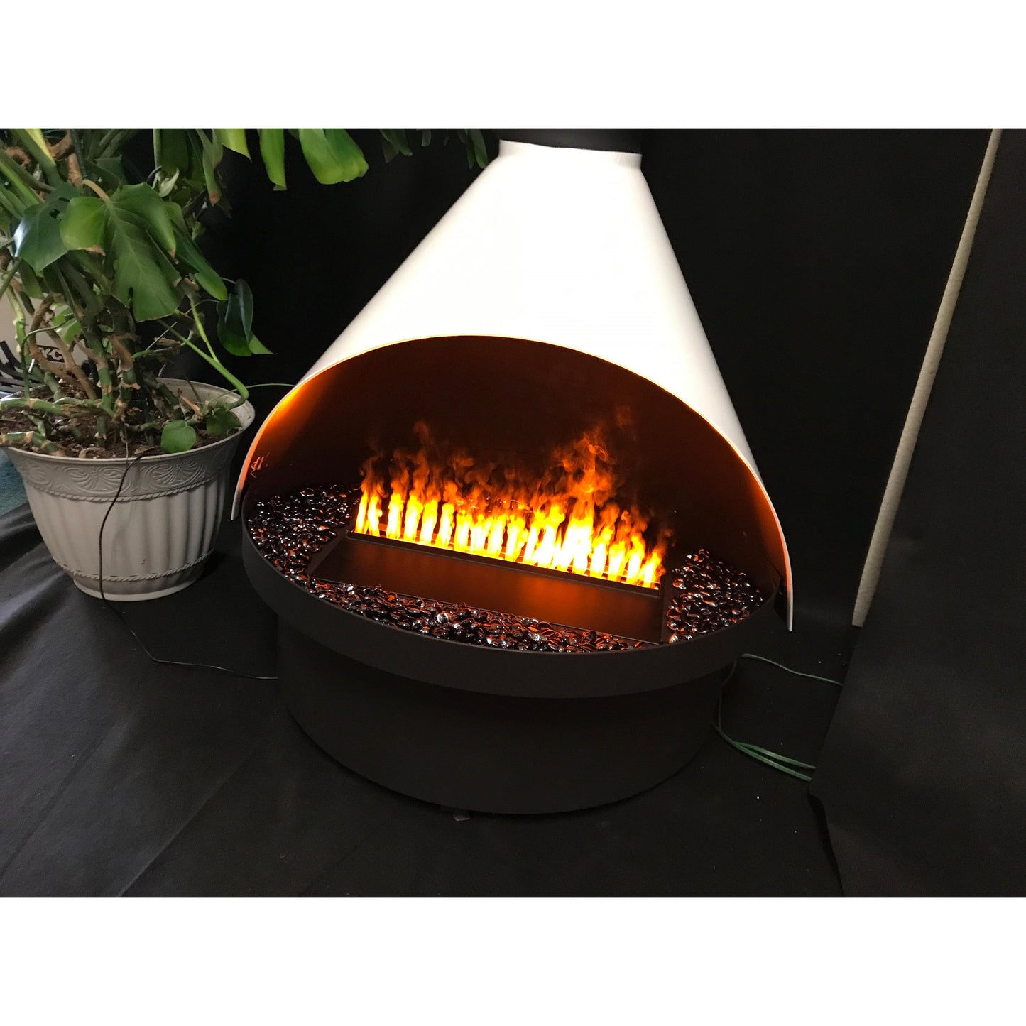 Malm Zircon 34" Freestanding Electric Aquafire Fireplace With Remote Control, RAL 2010 49/24520 Powder Coat Top and Matte Black Base