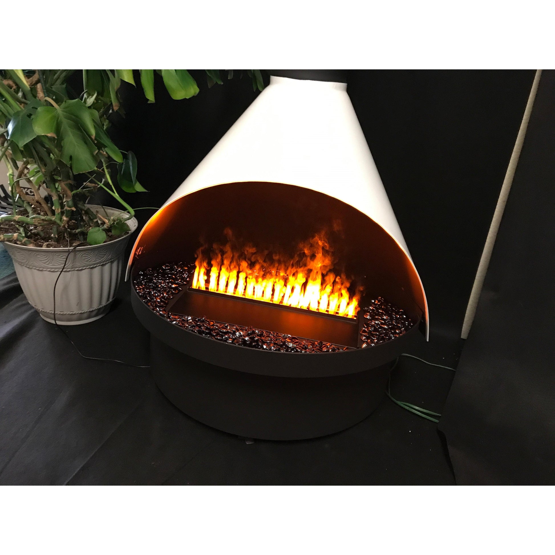Malm Zircon 34" Freestanding Electric Aquafire Fireplace With Remote Control, RAL 9017 49/80550 Powder Coat Top and Matte Black Base