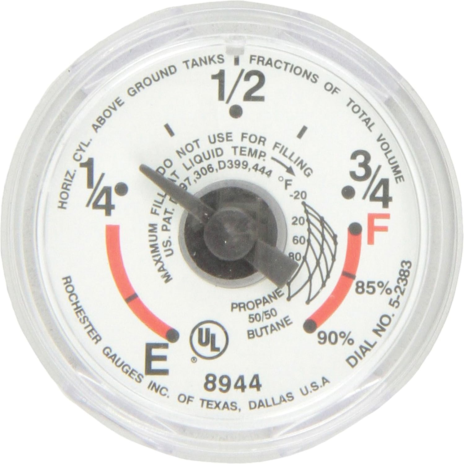 Manchester Tank 3/4" Propane Tank Snap-On Dial Gauge Liquid Level Monitor Panel Accessory