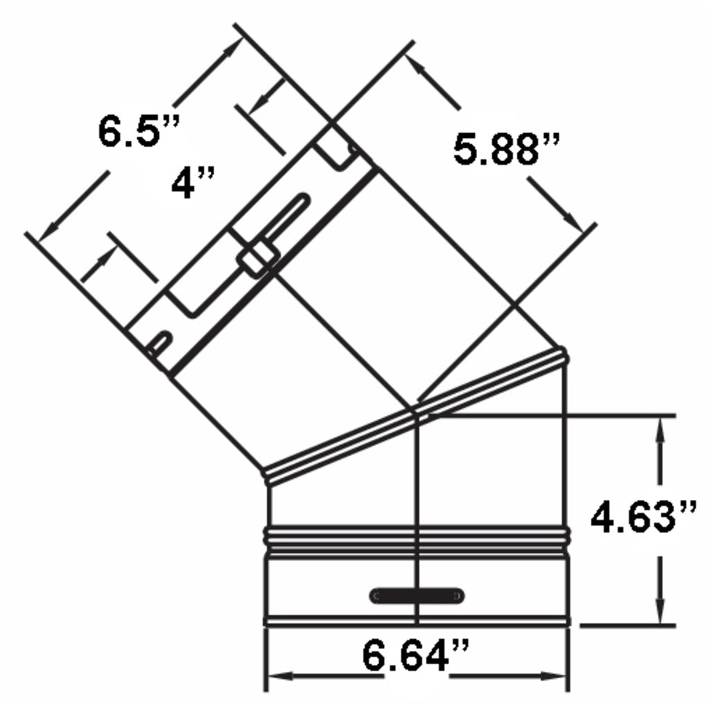 Metal-Fab Sure-Seal Direct Vent 4" x 45 Degree Black Adapter