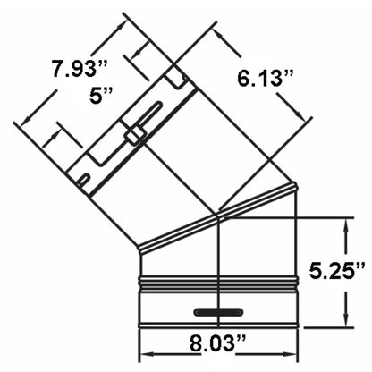 Metal-Fab Sure-Seal Direct Vent 5" x 45 Degree Black Adapter