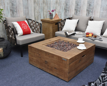 Modeno 34" Liquid Propane Square Redwood Concrete Propane Fire Table