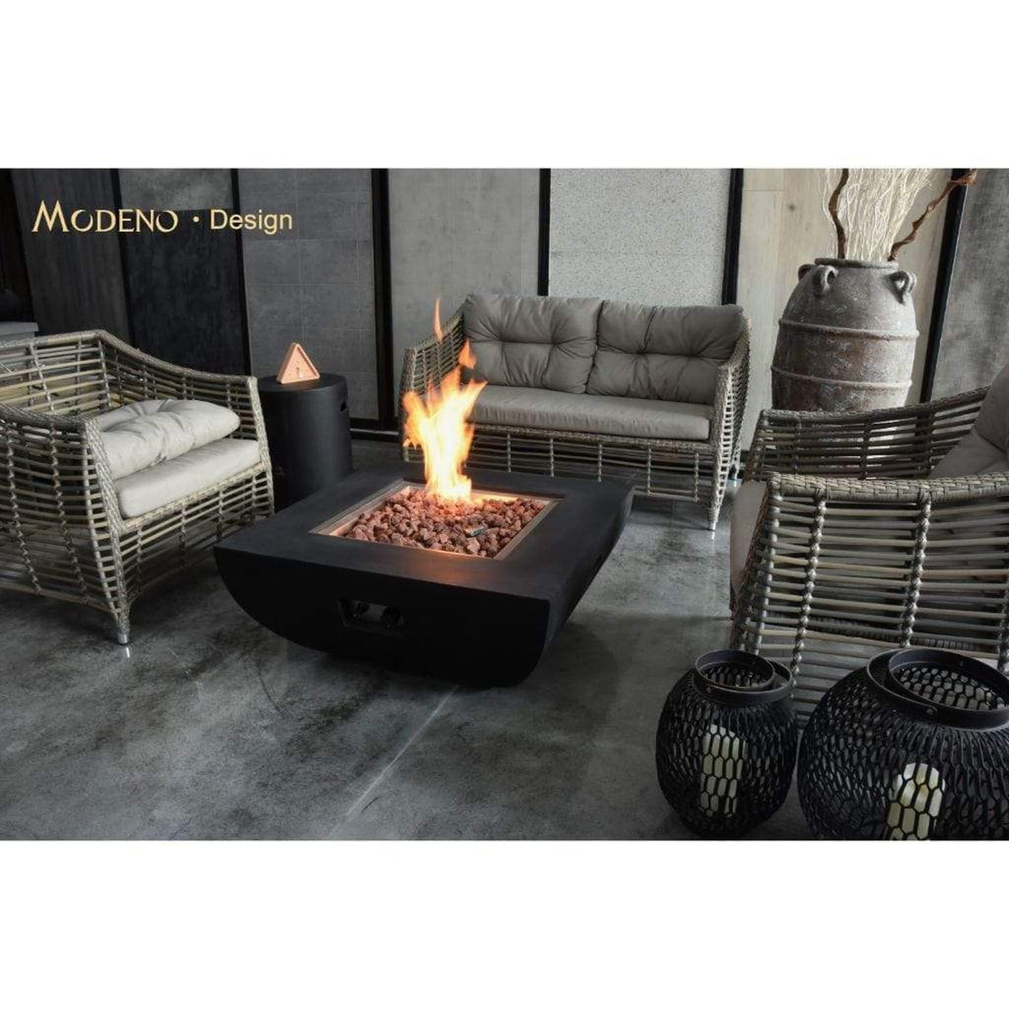 Modeno Aurora 34" Black Rectangle Concrete Liquid Propane Fire Table