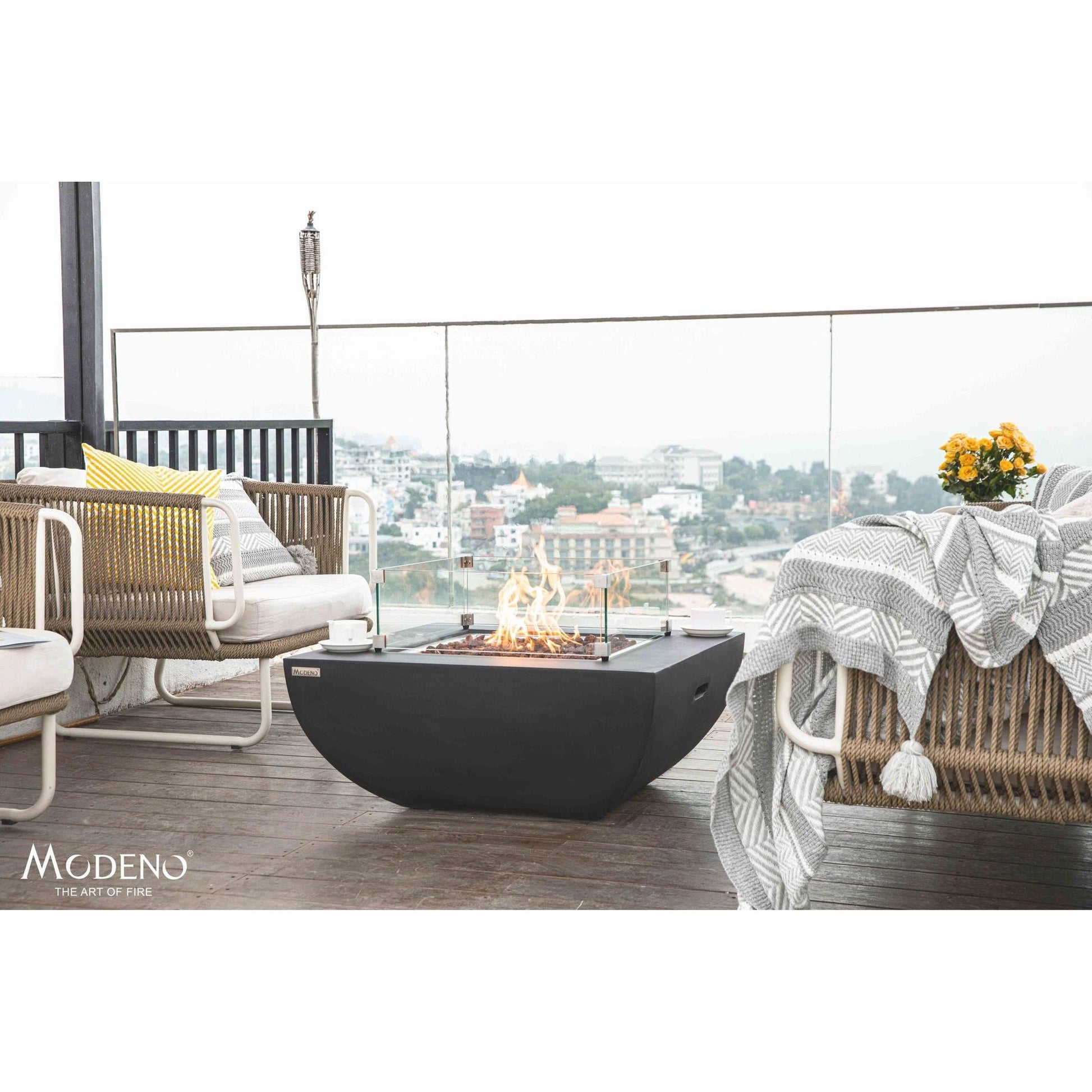 Modeno Aurora 34" Black Rectangle Concrete Liquid Propane Fire Table