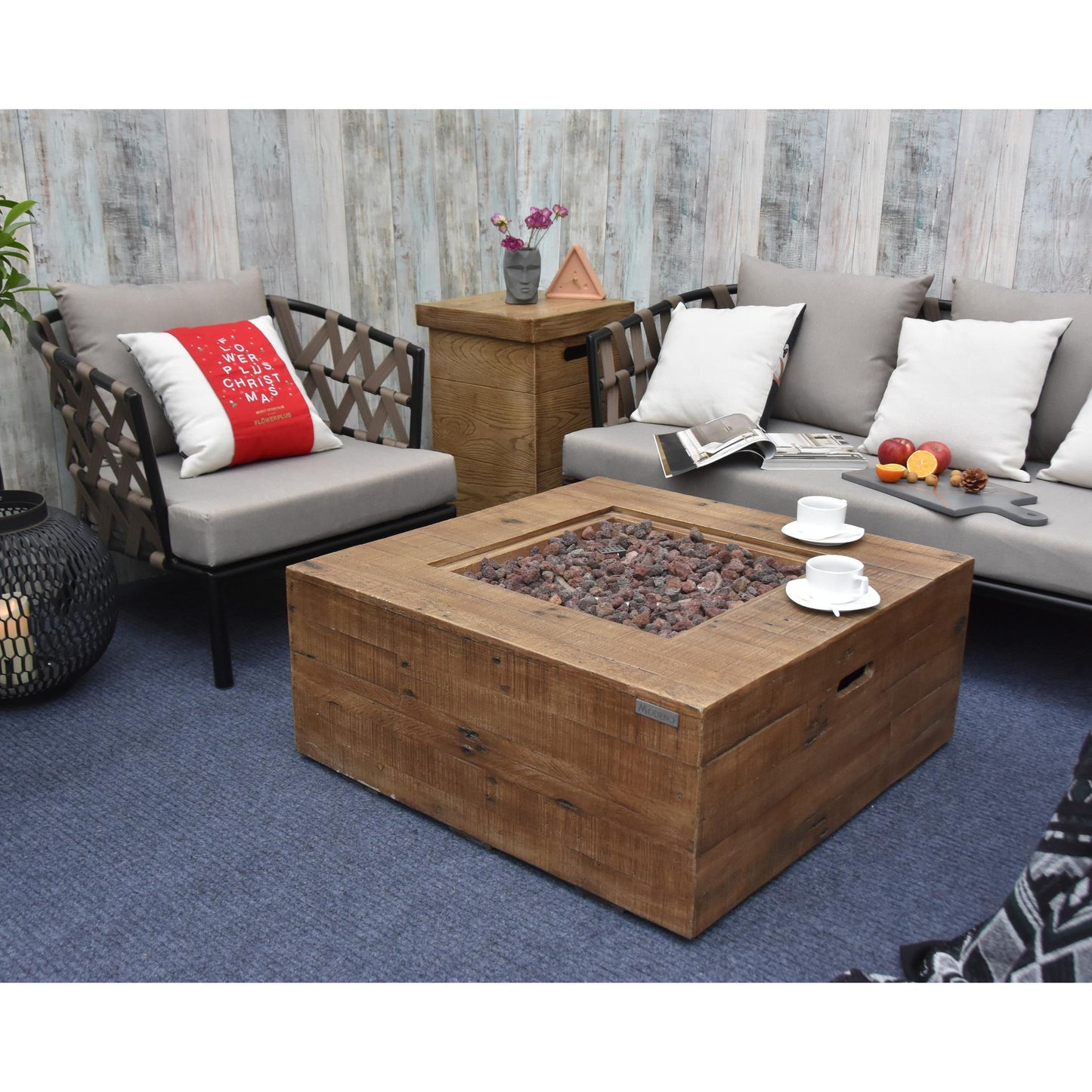 Modeno Fire 34" Square Redwood Concrete Natural Gas Fire Table