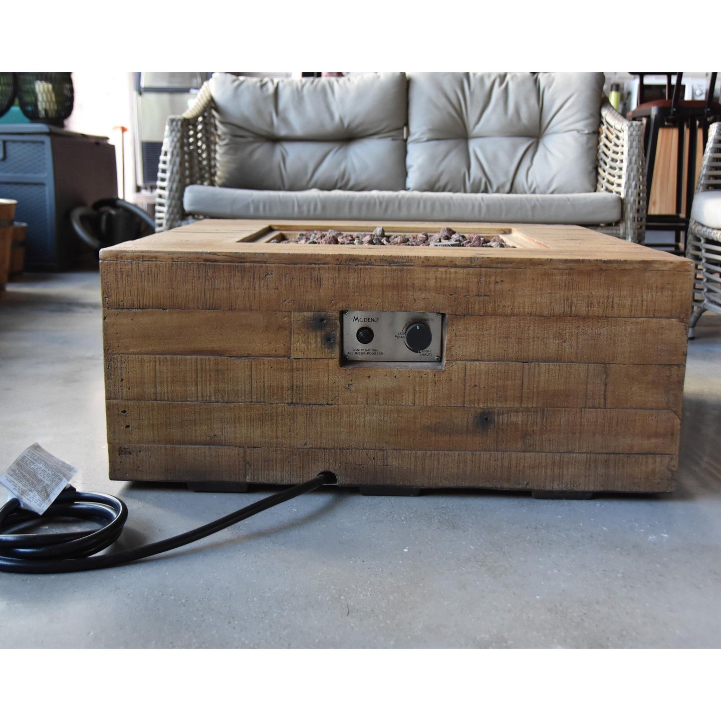 Modeno Fire 34" Square Redwood Concrete Natural Gas Fire Table