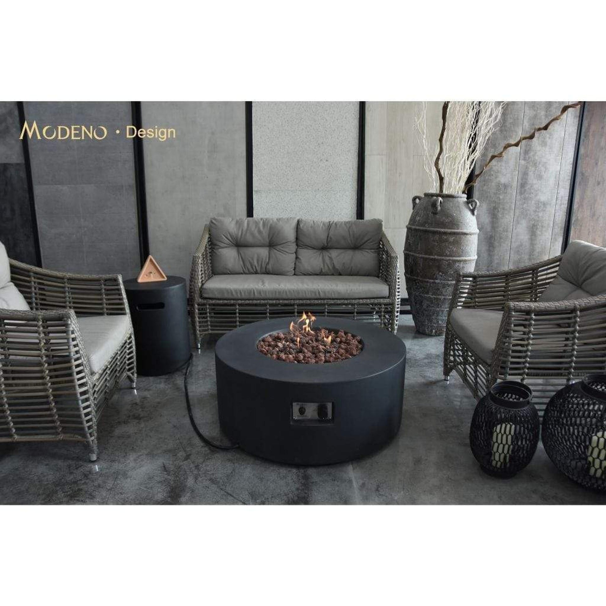 Modeno Venice 34" Black Round Concrete Liquid Propane Fire Table