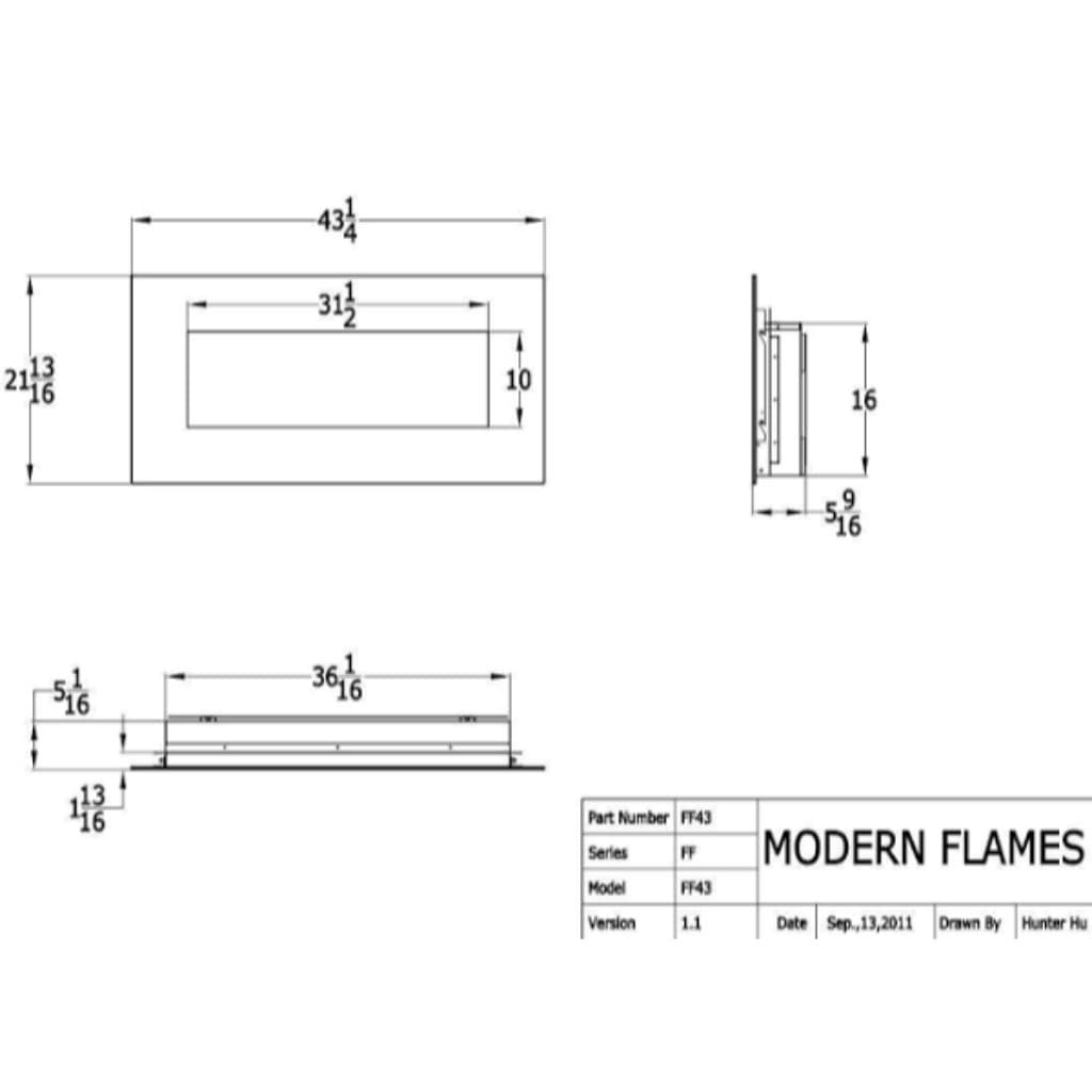 Modern Flames 43" Fantastic Flame No Heat Built-In/Wall Mounted Electric Fireplace