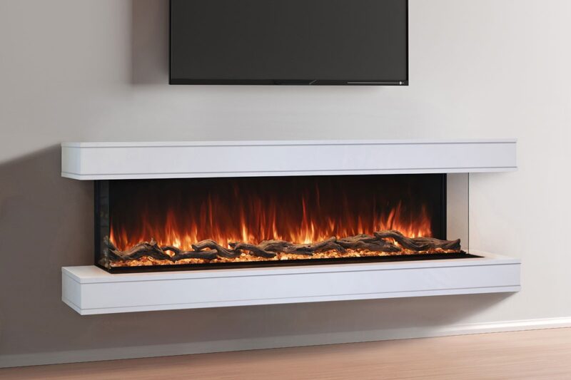 Modern Flames Driftwood Gray Studio Suite Floating Mantel Set for 80" Landscape Pro Multi Fireplace