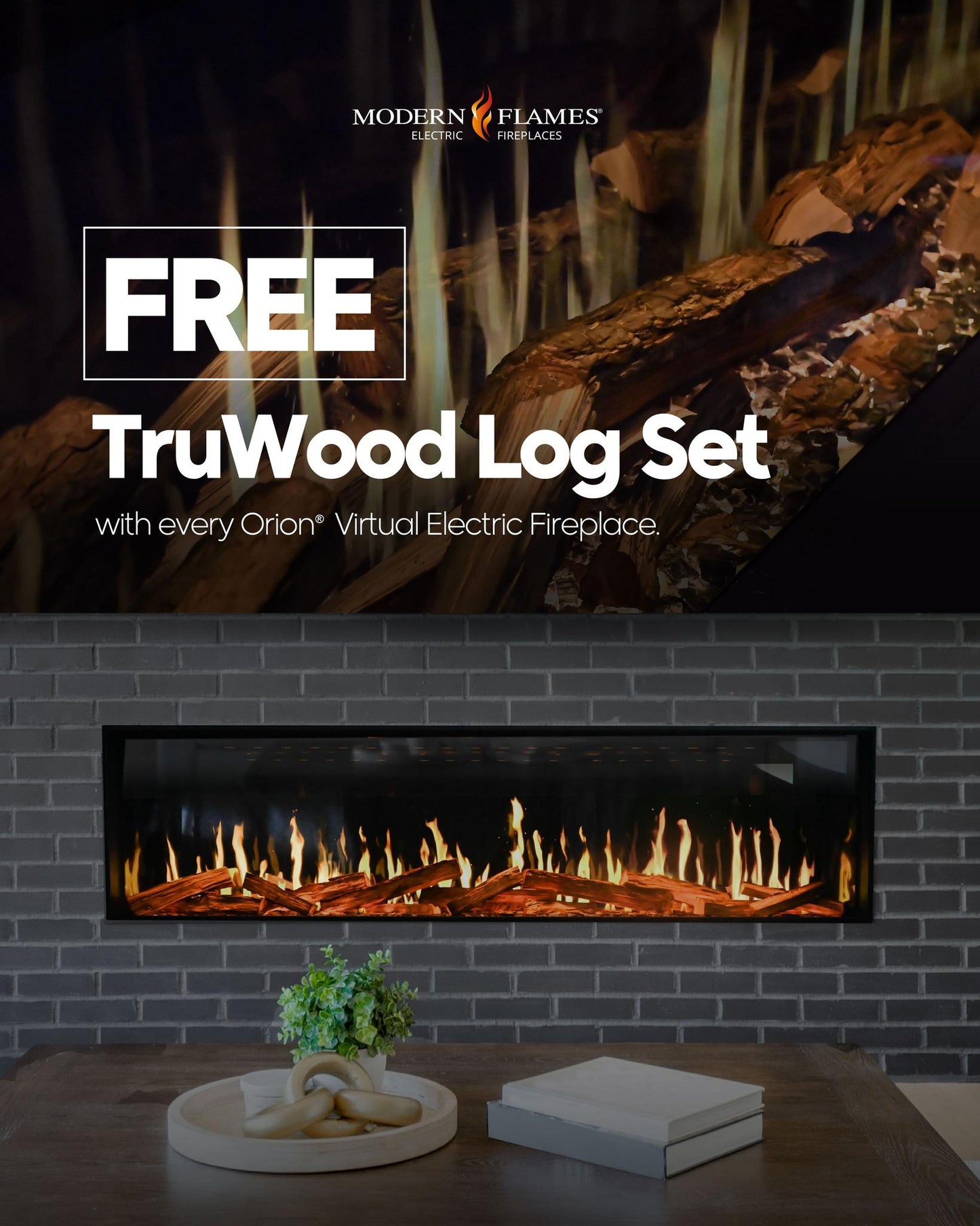 Modern Flames Orion Multi 120" Heliovision Built-in / Wall-Mounted Linear Smart Virtual Electric Fireplace