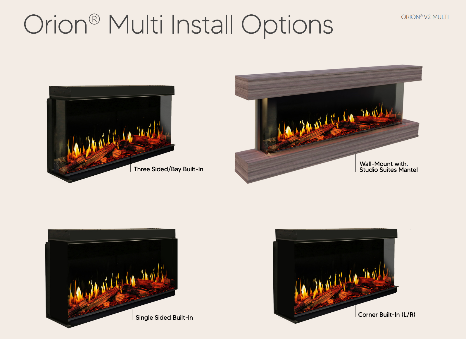 Modern Flames Orion Multi V2 52" Built-in / Wall-Mounted Virtual LCD Electric Fireplace
