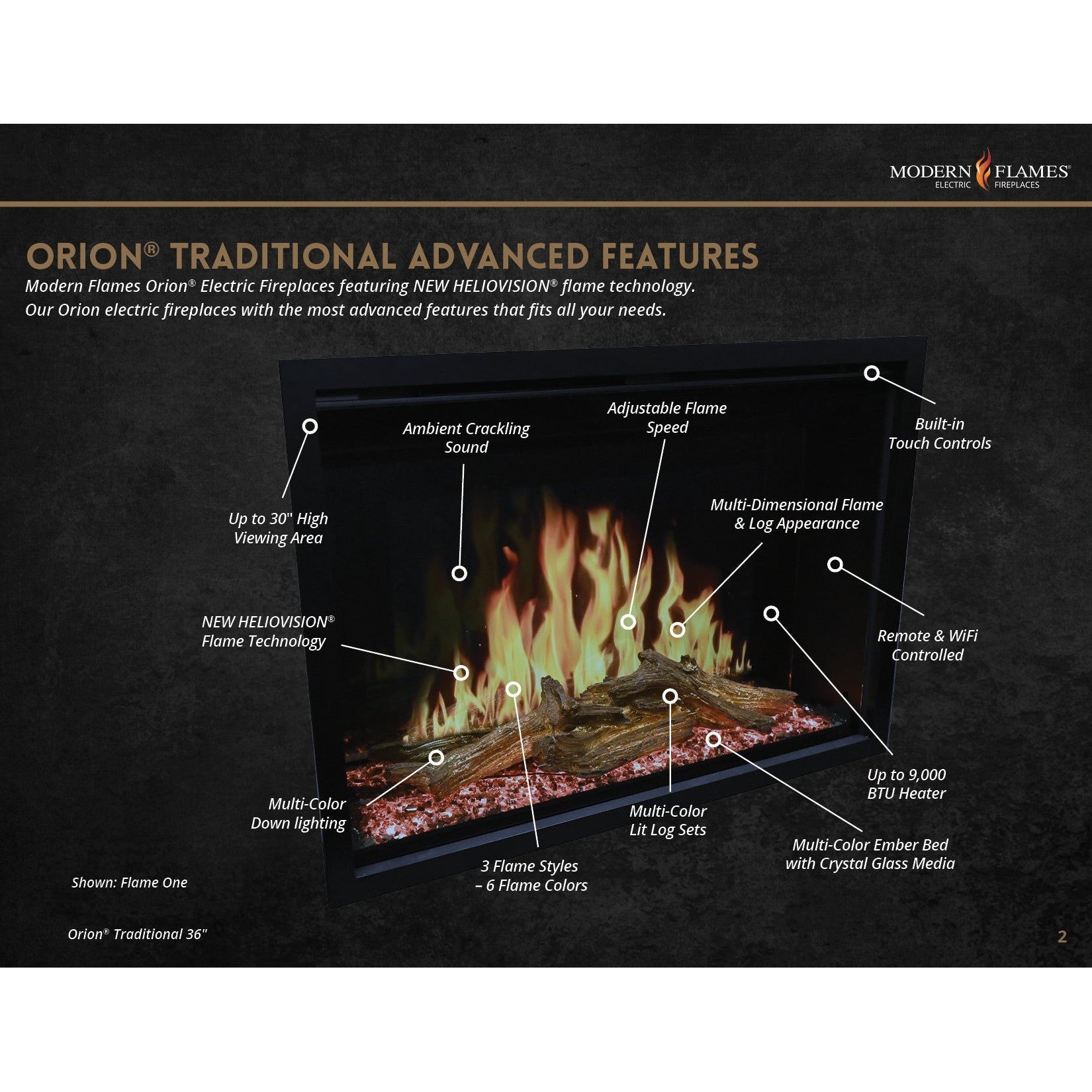 Modern Flames Orion Traditional 42" Built-in Virtual Electric Fireplace Insert