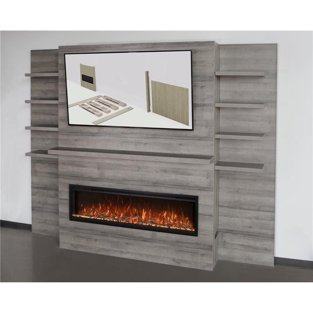 Modern Flames Weathered Walnut Allwood Double Side Wall With Shelves for Allwood Main Wall and Orion Slim 60" Fireplace - 2 Sides