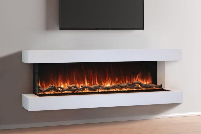 Modern Flames Driftwood Gray Studio Suite Floating Mantel Set for 80" Landscape Pro Multi Fireplace