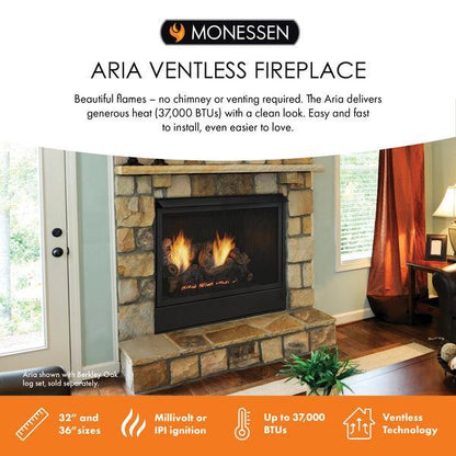 Monessen Aria 32" Traditional Vent Free Liquid Propane Gas Fireplace With Millivolt Ignition