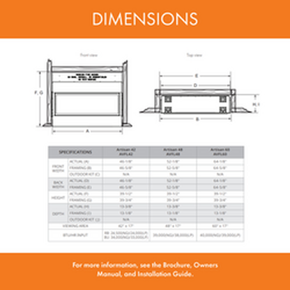 Monessen Artisan 42" Reduced BTU Vent Free Natural Gas Linear Fireplace with IPI Plus Ignition