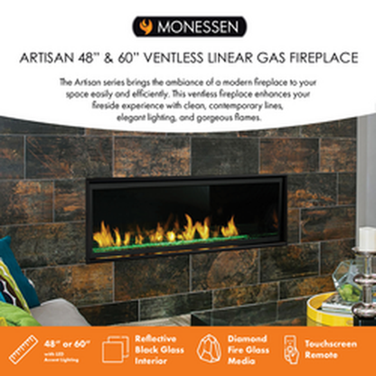 Monessen Artisan 60" Vent Free Liquid Propane Gas Linear Fireplace With IPI Plus Electronic Ignition