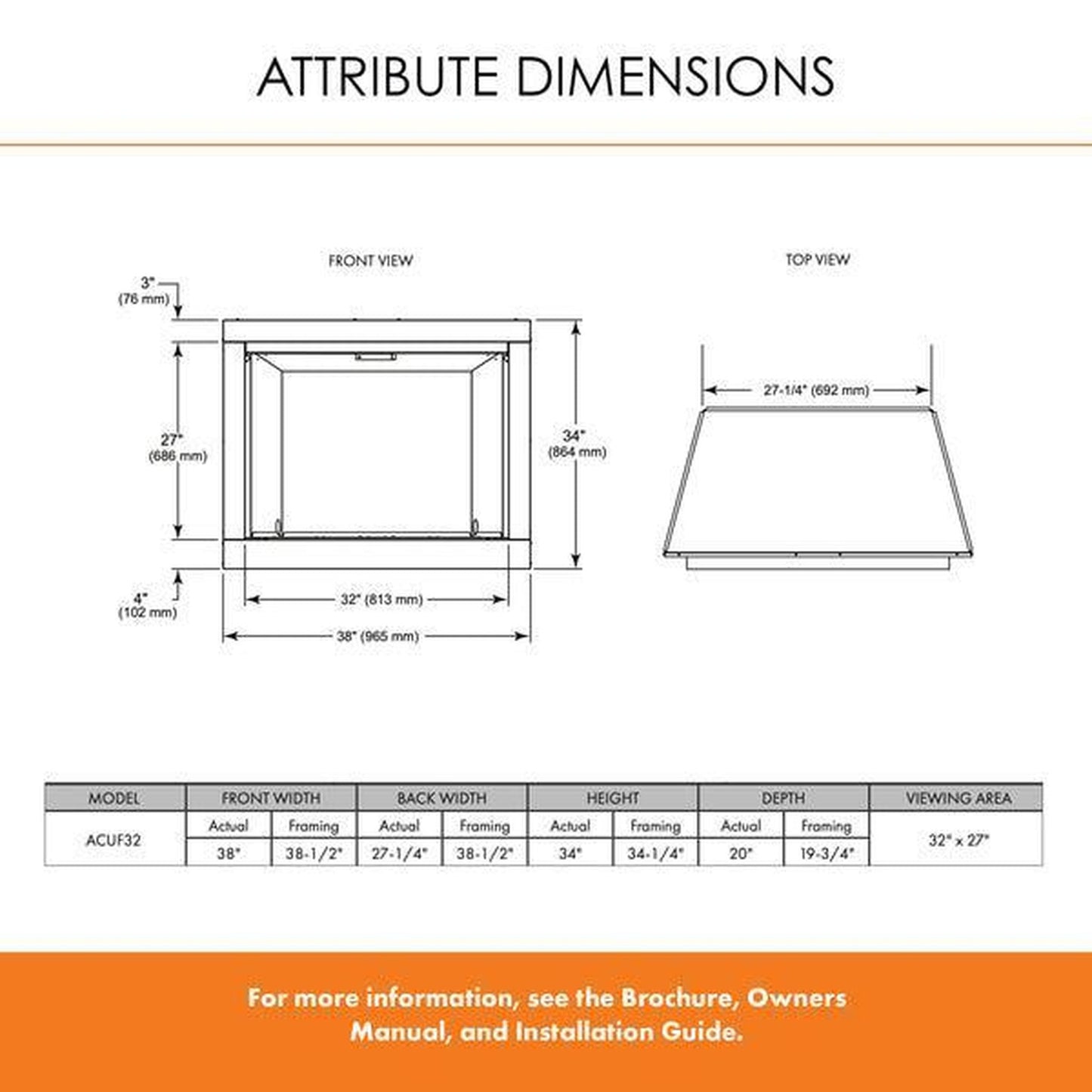 Monessen Attribute 32" Universal Circulating Vent Free Firebox With Radiant Face and Multitonal Brown Reversible Interior Panels