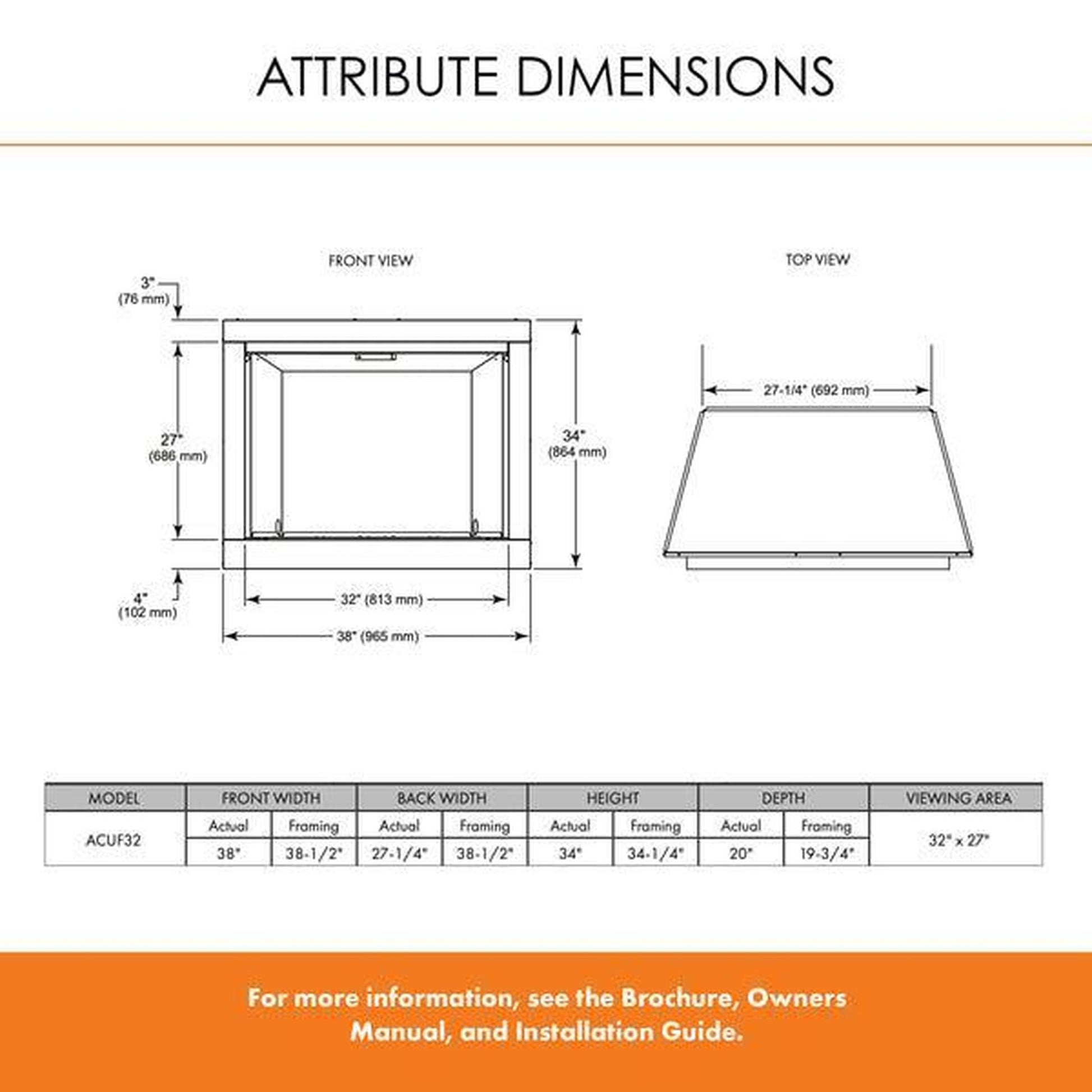 Monessen Attribute 32" Universal Circulating Vent Free Firebox With Radiant Face and Multitonal Brown Reversible Interior Panels