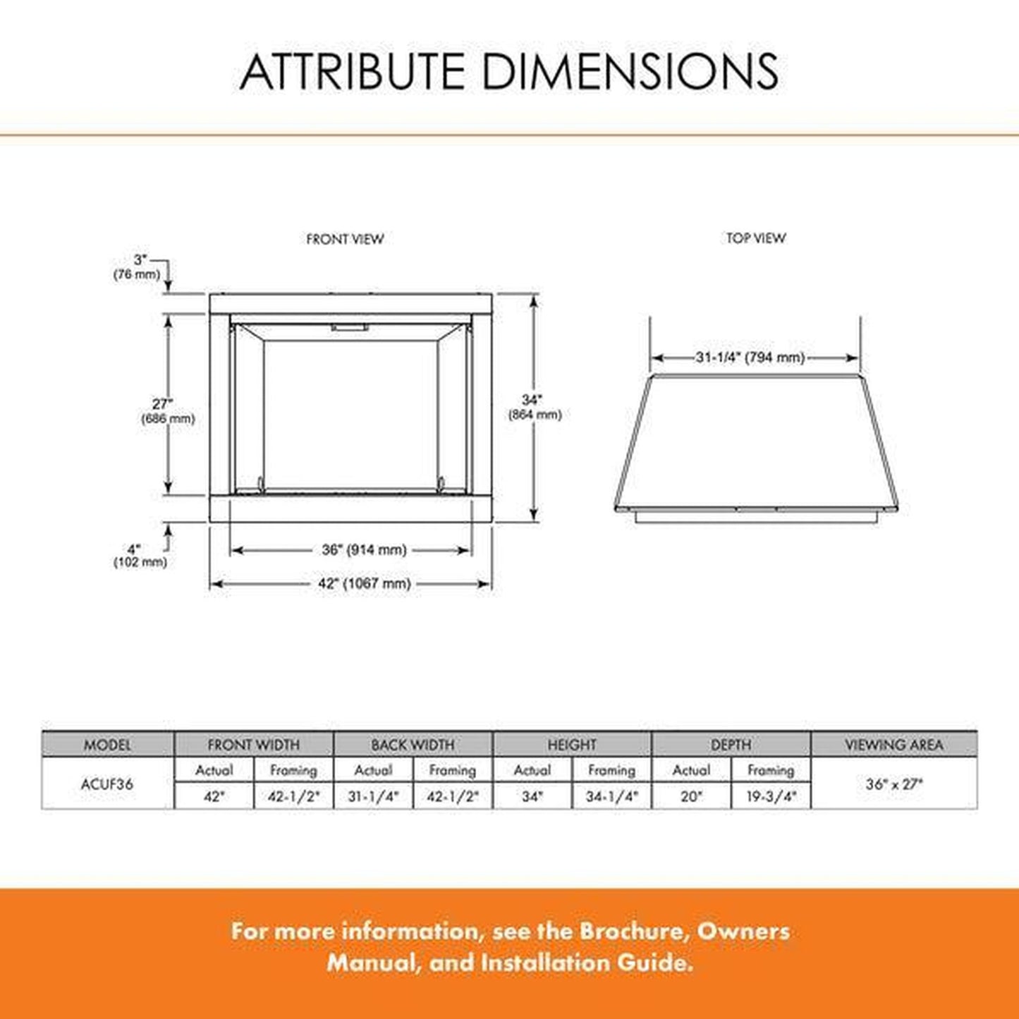 Monessen Attribute 42" Universal Circulating Vent Free Firebox With Radiant Face and Multitonal Gray Reversible Interior Panels