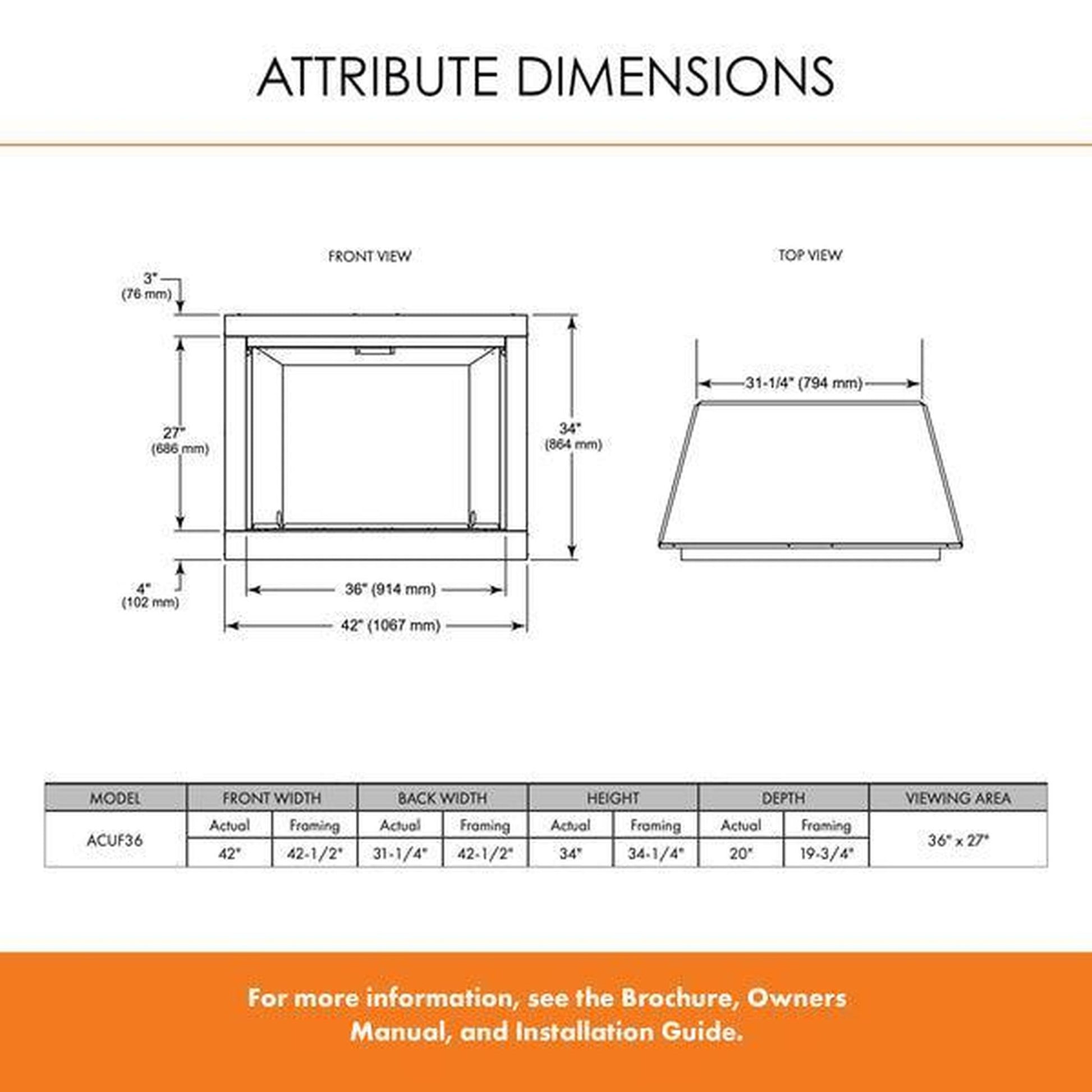 Monessen Attribute 42" Universal Circulating Vent Free Firebox With Radiant Face and Multitonal Gray Reversible Interior Panels