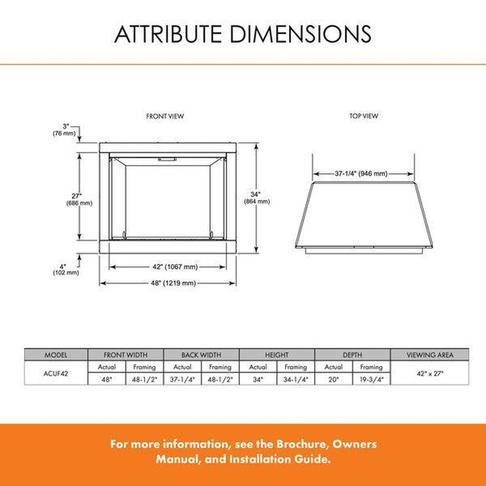 Monessen Attribute 42" Universal Circulating Vent Free Firebox With Radiant Face and Multitonal Gray Reversible Interior Panels