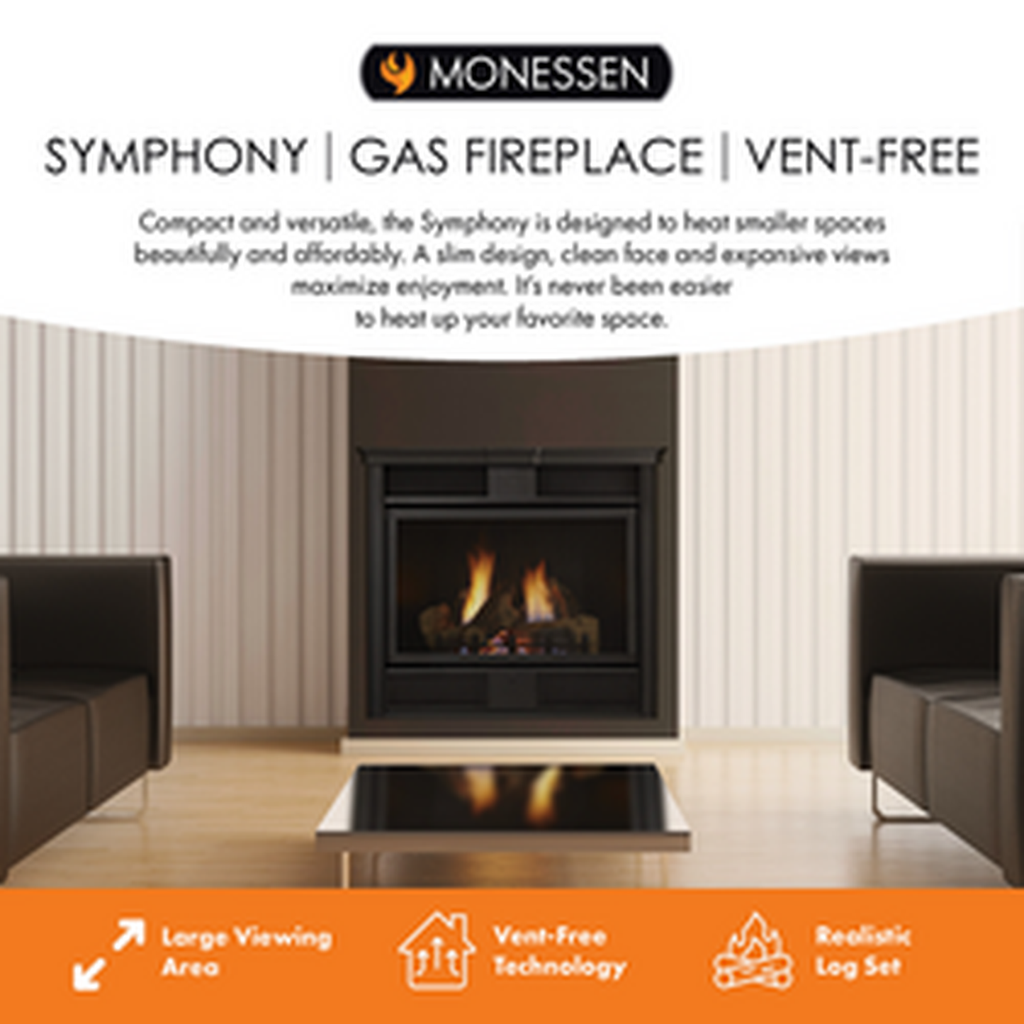 Monessen Symphony 24" Vent Free Traditional Liquid Propane Gas Fireplace With IPI Control System