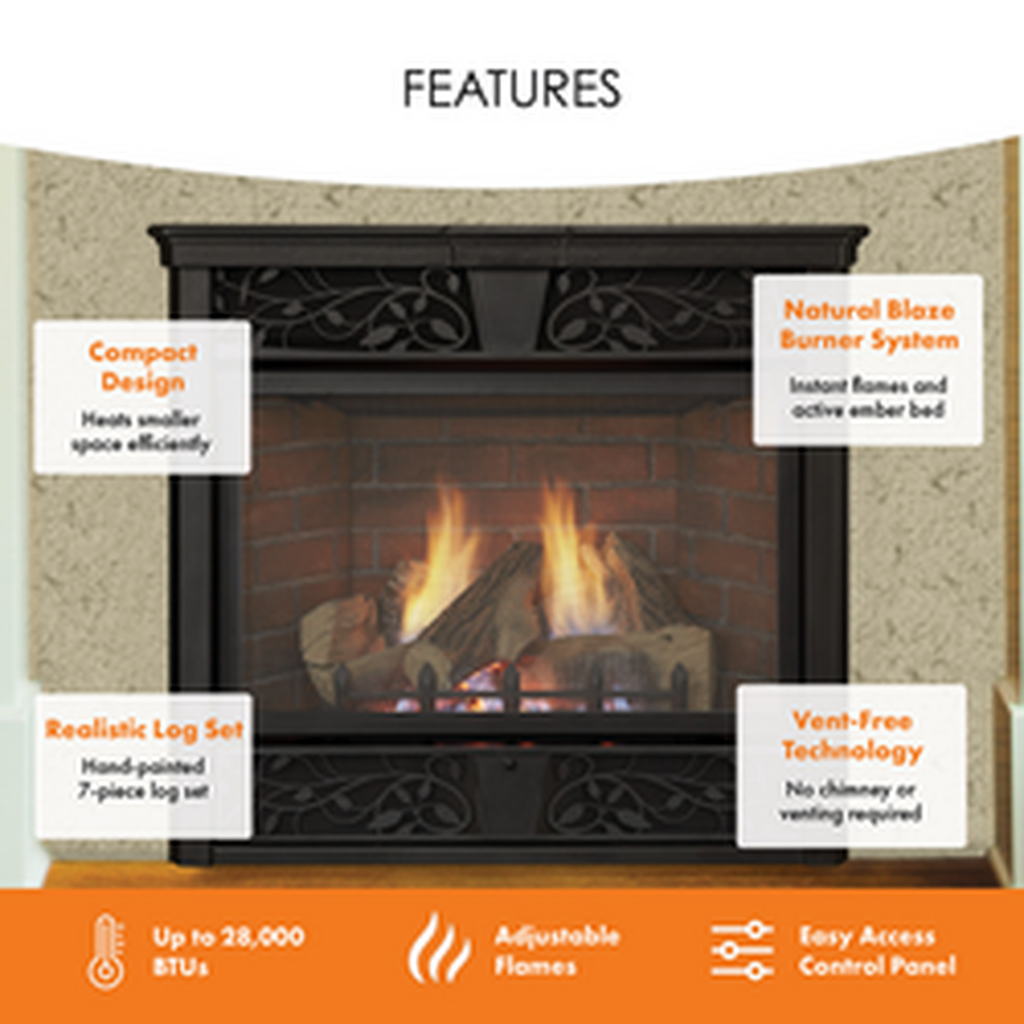 Monessen Symphony 24" Vent Free Traditional Liquid Propane Gas Fireplace With IPI Control System
