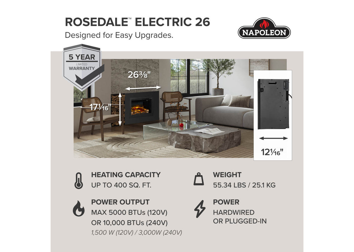 Napoleon Rosedale 2 26" Built-in Electric Fireplace Insert