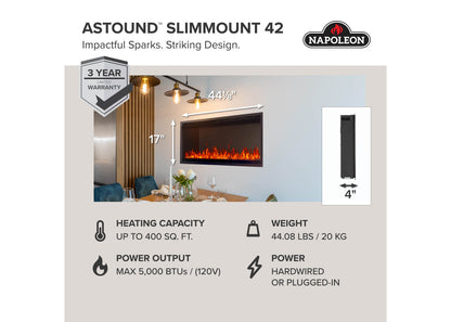 Napoleon Astound SlimMount 42" Wall-Mounted Electric Fireplace
