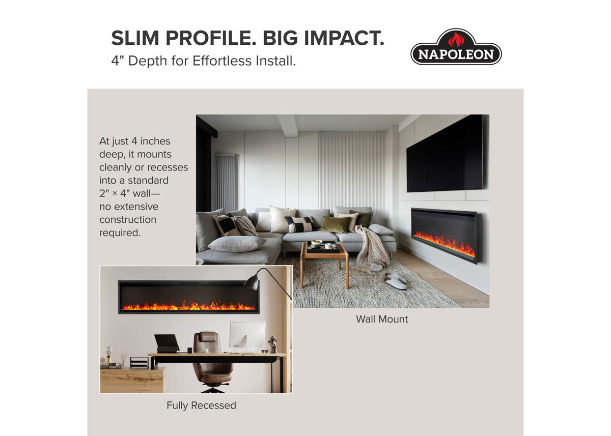 Napoleon Astound SlimMount 74" Wall-Mounted Electric Fireplace