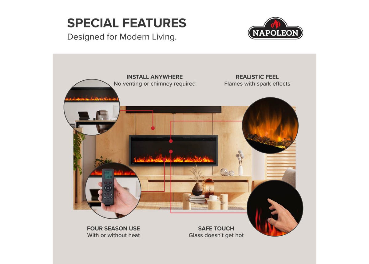 Napoleon Astound SlimMount 74" Wall-Mounted Electric Fireplace