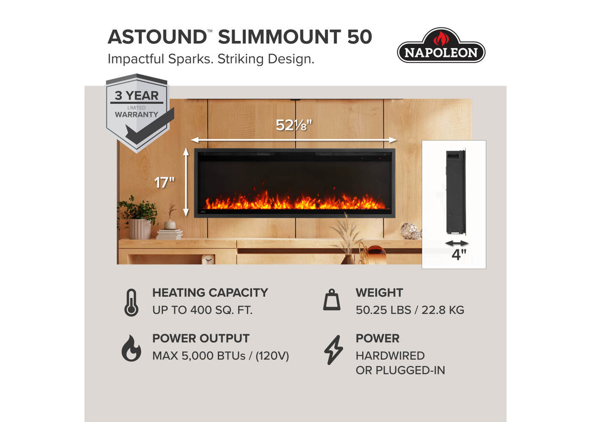 Napoleon Astound SlimMount 50" Wall-Mounted Electric Fireplace