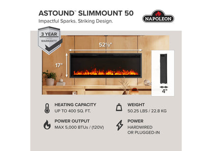 Napoleon Astound SlimMount 50" Wall-Mounted Electric Fireplace