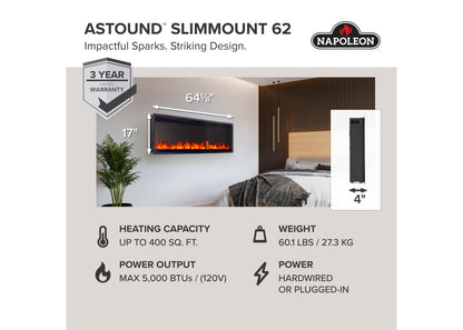 Napoleon Astound SlimMount 62" Wall-Mounted Electric Fireplace