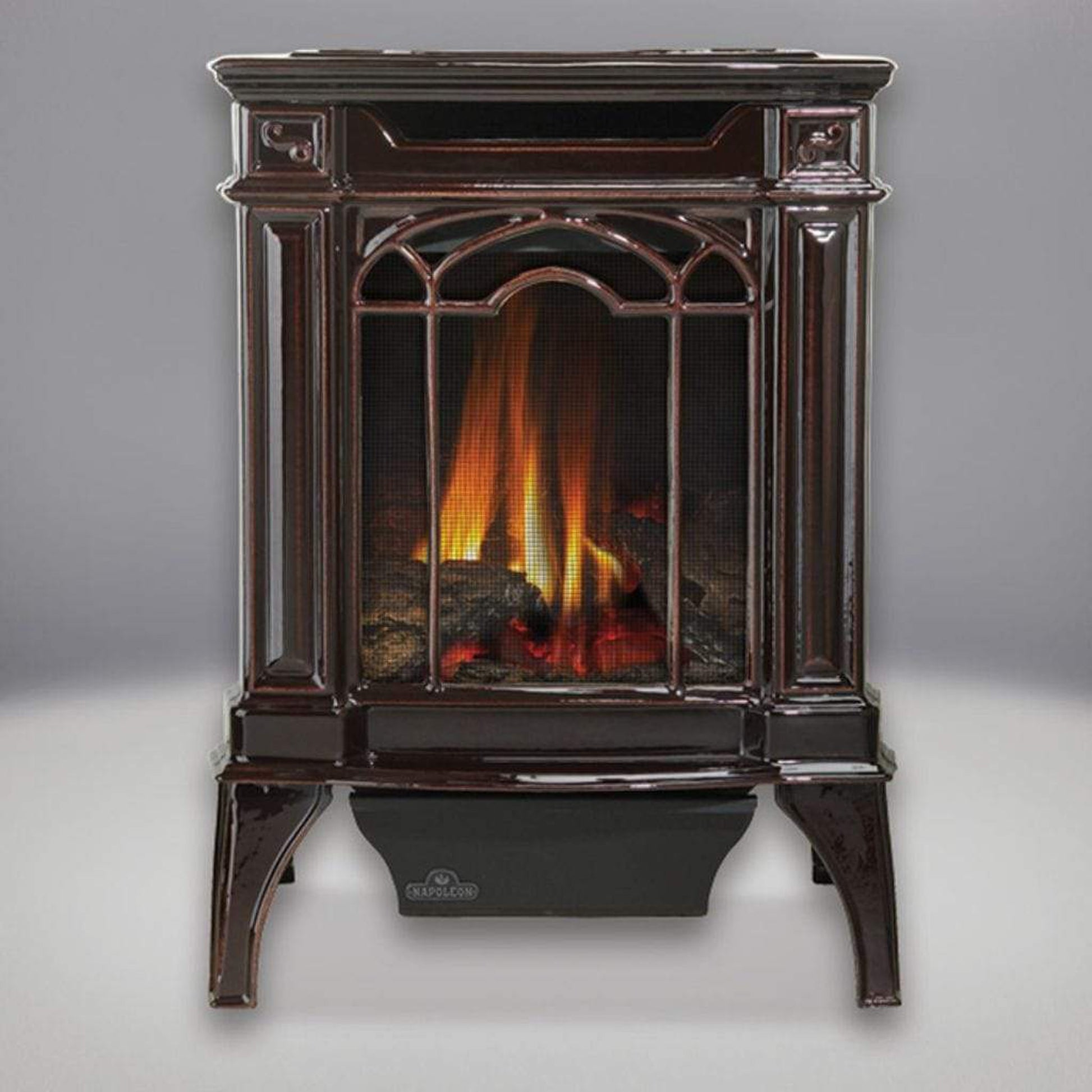 Napoleon Arlington 19" Porcelain Majolica Brown Direct Vent Cast Iron Gas Stove With Millivolt Ignition