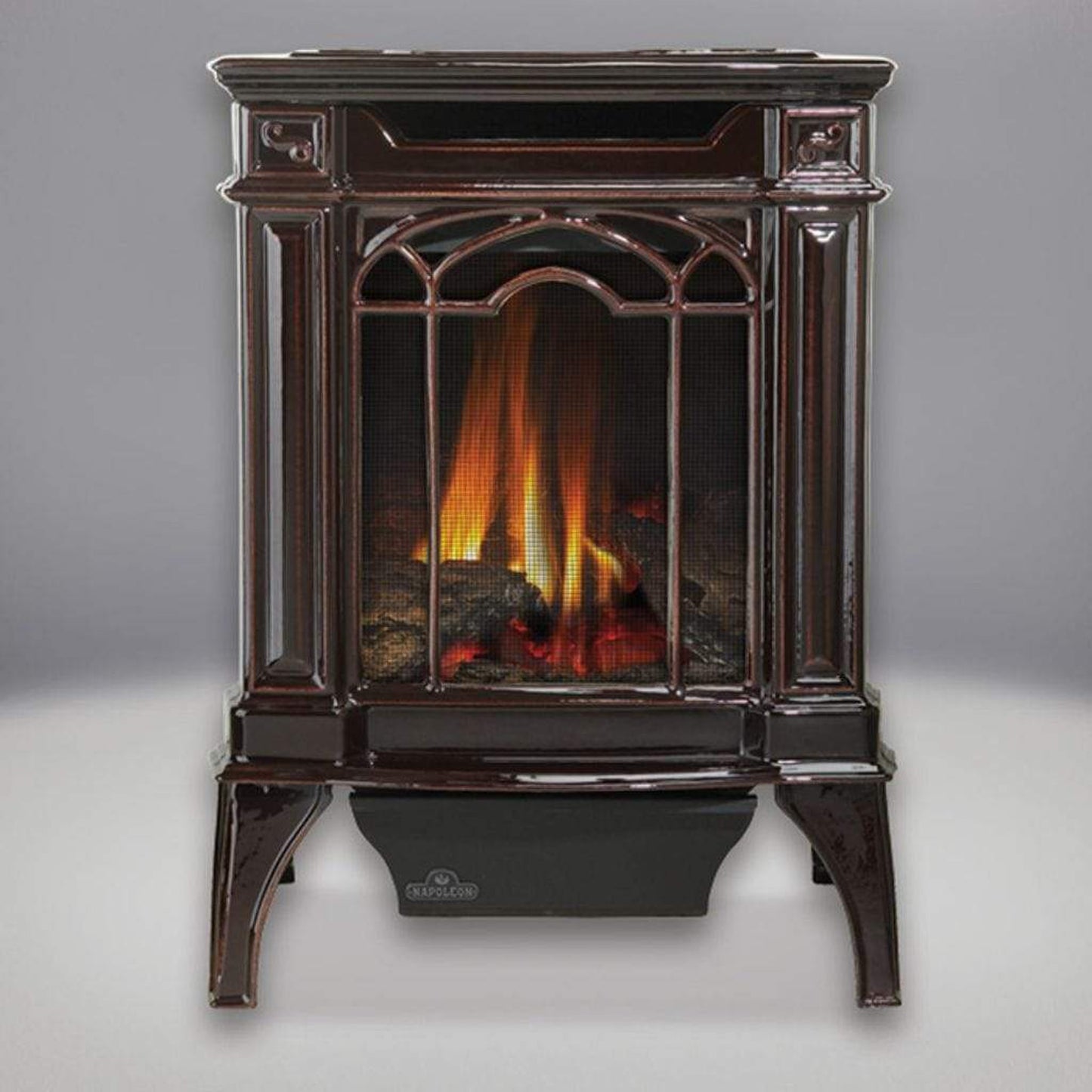 Napoleon Arlington 19" Porcelain Majolica Brown Direct Vent Cast Iron Gas Stove With Millivolt Ignition