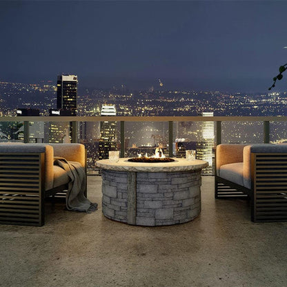 Nicolock 44" Ovation Round Smokeless Fire Pit Package with Surround in Ledgestone Texture & Bluestone Color